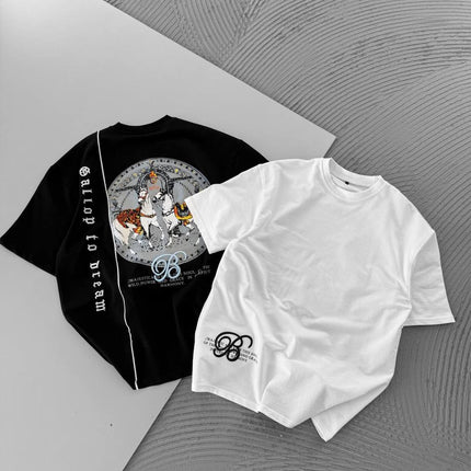 Men's Cotton T-Shirt with Detailed Back Print / Horse & Rider Graphic Tee