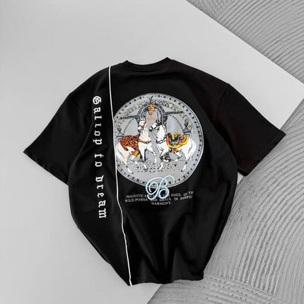 Men's Cotton T-Shirt with Detailed Back Print / Horse & Rider Graphic Tee