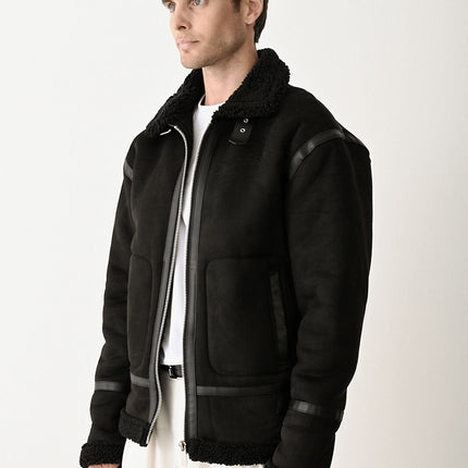 Stylish Faux Leather Bomber Jacket