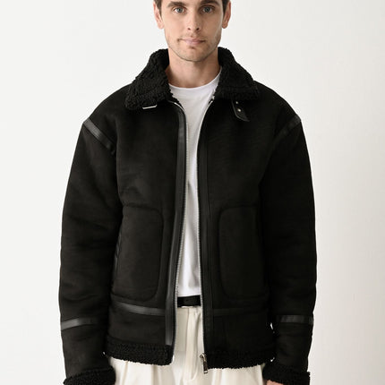 Stylish Faux Leather Bomber Jacket