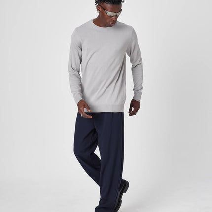Men's Oversized Plain Knit Crew Neck Sweater - Casual Comfort