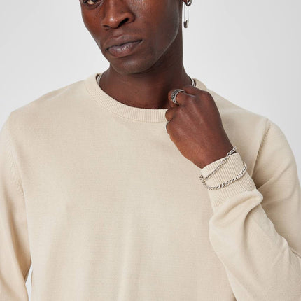 Men's Oversized Plain Knit Crew Neck Sweater - Casual Comfort