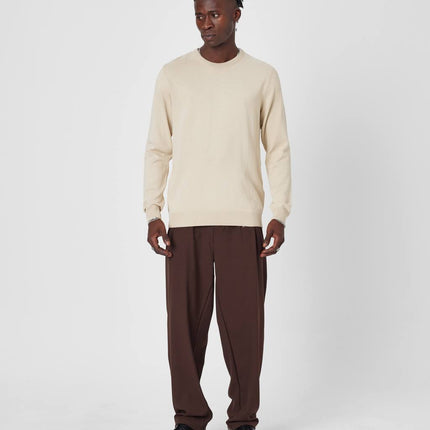 Men's Oversized Plain Knit Crew Neck Sweater - Casual Comfort