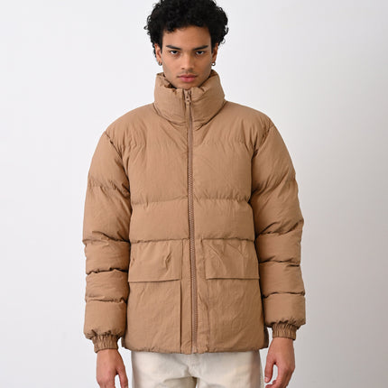 Men's Premium Puffer Jacket with High Collar and Utility Pockets