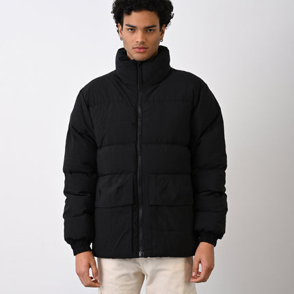 Men's Premium Puffer Jacket with High Collar and Utility Pockets