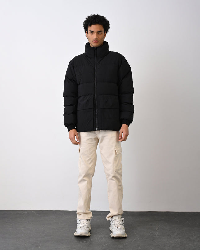 Men's Premium Puffer Jacket with High Collar and Utility Pockets