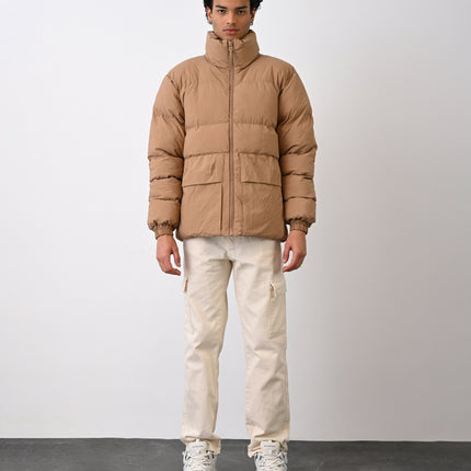 Men's Premium Puffer Jacket with High Collar and Utility Pockets
