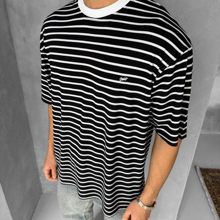 Men's Striped Cotton T-Shirt / Classic Black White Stripe Tee
