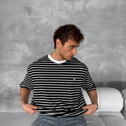 Men's Striped Cotton T-Shirt / Classic Black White Stripe Tee