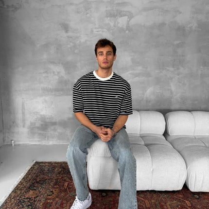 Men's Striped Cotton T-Shirt / Classic Black White Stripe Tee