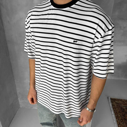 Men's Striped Cotton T-Shirt / Classic Black White Stripe Tee