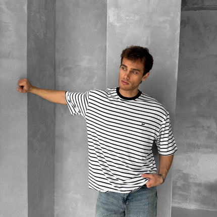 Men's Striped Cotton T-Shirt / Classic Black White Stripe Tee