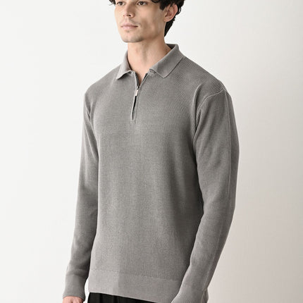 Collared Zip-Up Knit Sweater