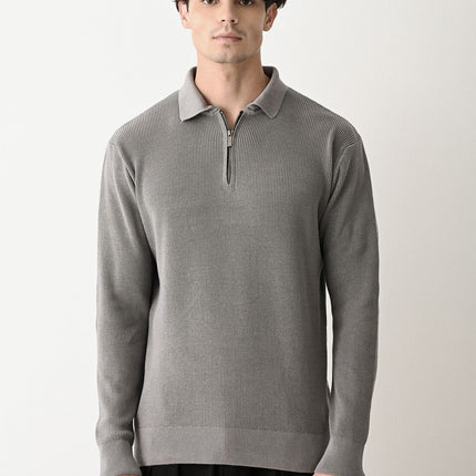 Collared Zip-Up Knit Sweater