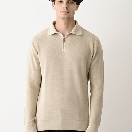 Collared Zip-Up Knit Sweater
