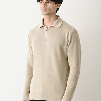 Collared Zip-Up Knit Sweater