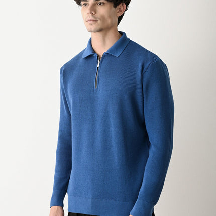Collared Zip-Up Knit Sweater