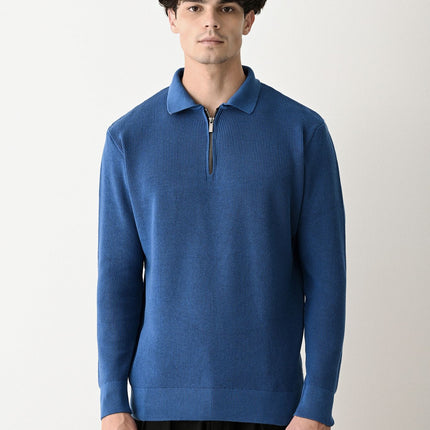Collared Zip-Up Knit Sweater