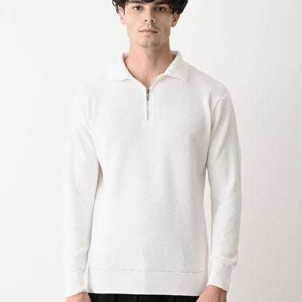 Collared Zip-Up Knit Sweater