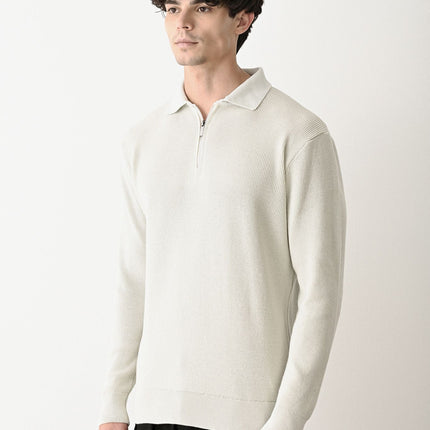 Collared Zip-Up Knit Sweater