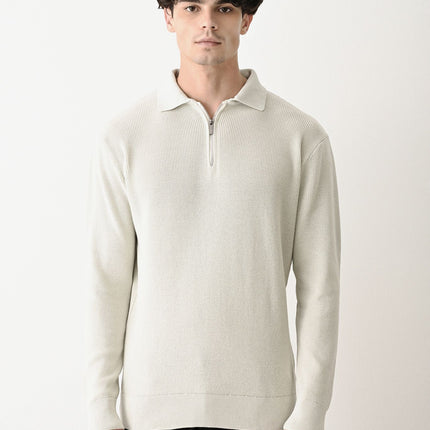 Collared Zip-Up Knit Sweater