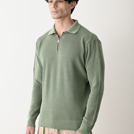 Collared Zip-Up Knit Sweater