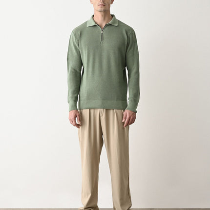 Collared Zip-Up Knit Sweater