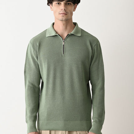 Collared Zip-Up Knit Sweater