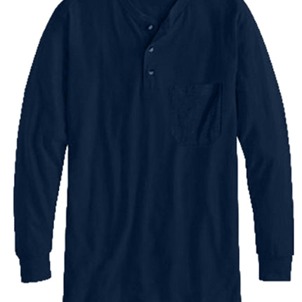Men's Long Sleeve Henley shirt in cotton blend with 3 Button Placket & Chest Pocket