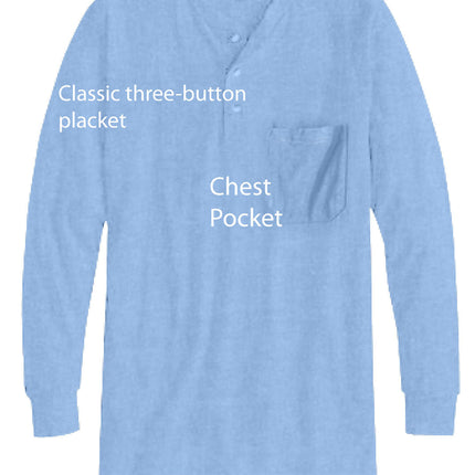Men's Long Sleeve Henley shirt in cotton blend with 3 Button Placket & Chest Pocket