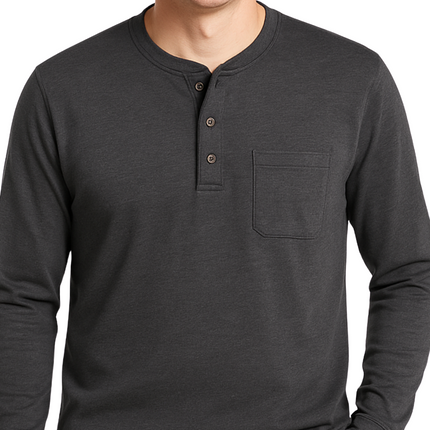 Men's Long Sleeve Henley shirt in cotton blend with 3 Button Placket & Chest Pocket
