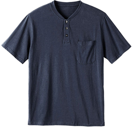 Men's Short Sleeve Henley Relaxed Fit Shirt with Pocket