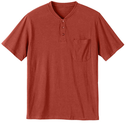Men's Short Sleeve Henley Relaxed Fit Shirt with Pocket