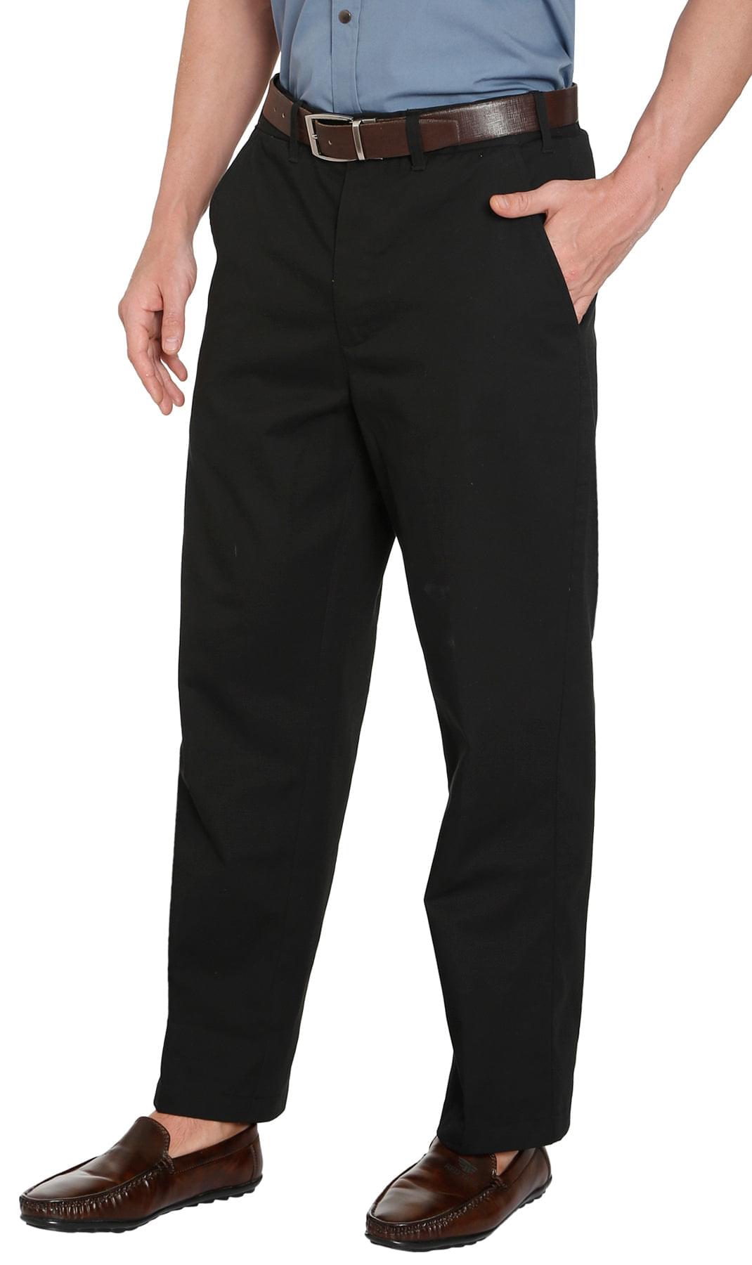 Men's Stretch Waist Chinos with a Hidden Elastic Waist and Flat Front