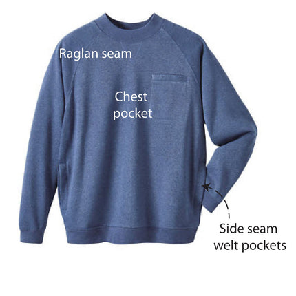 Mens 3-Pocket Fleece Sweatshirt with Raglan Seams, Chest Pocket and Tagless Neck