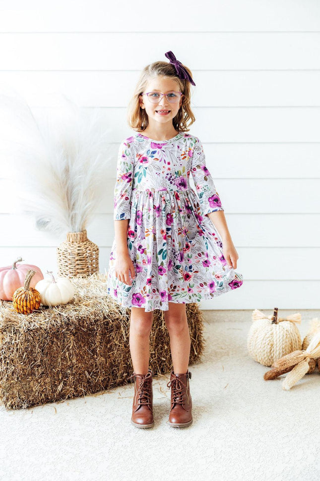Midnight Rain 3/4 Sleeve Pocket Twirl Dress