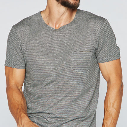 Men's Sailor Pocket Stripe Tee - Black / White Mini Stripe