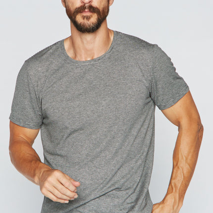Men's Crew Neck Stripe Tee - Black / White Mini Stripe