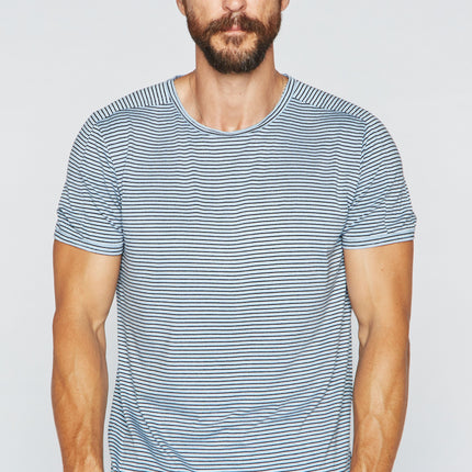 Men's Raw Edge Patch Sleeve Stripe Tee - Blue / Black