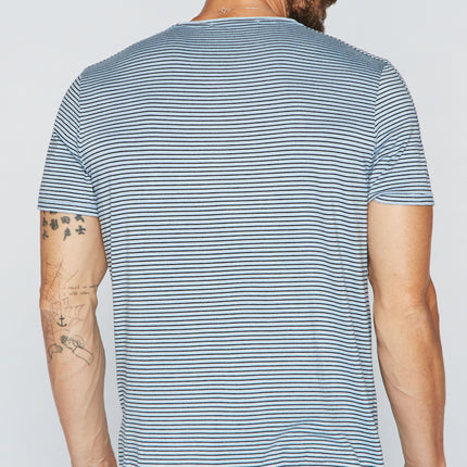Men's Raw Edge Patch Sleeve Stripe Tee - Blue / Black