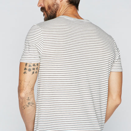 Men's Cross V-Neck Stripe Tee - White / Black