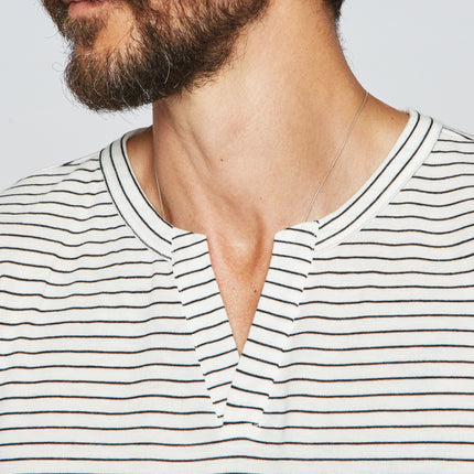 Men's Cross V-Neck Stripe Tee - White / Black