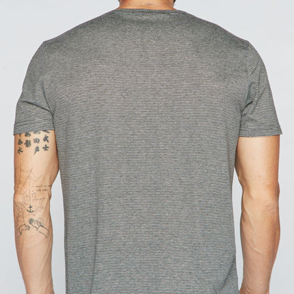 Men's Cross V-Neck Stripe Tee - Black / White Mini Stripe