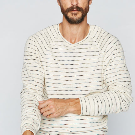 Men's Hacci Slub Pullover Sweater - Black/Ivory Stripe