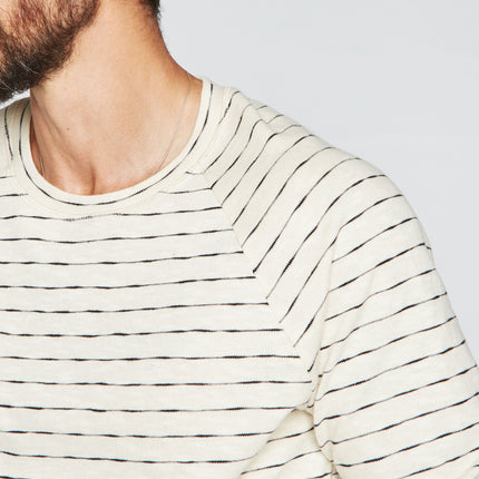 Men's Hacci Slub Pullover Sweater - Black/Ivory Stripe