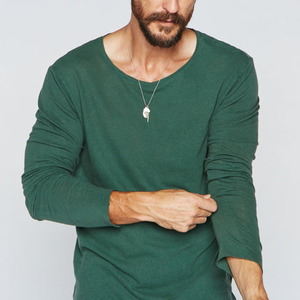 Men's Linen Blend Crew Neck Long Sleeve
