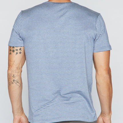 Men's Cross V-Neck Stripe Tee - Blue / White