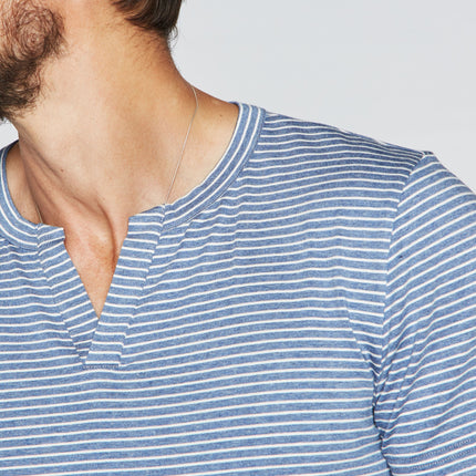 Men's Cross V-Neck Stripe Tee - Blue / White