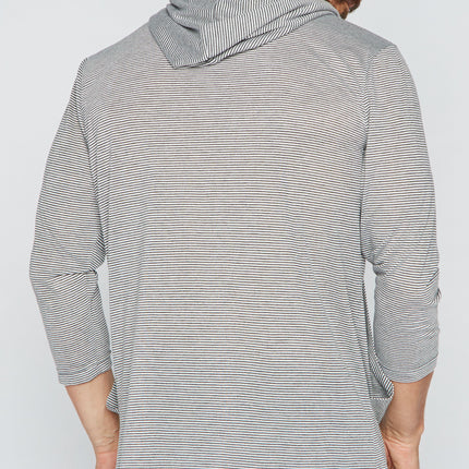 Men's 3/4 Sleeve Cowl Neck Visor Hoodie - Grey & White Stripe