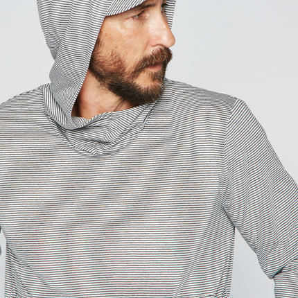 Men's 3/4 Sleeve Cowl Neck Visor Hoodie - Grey & White Stripe
